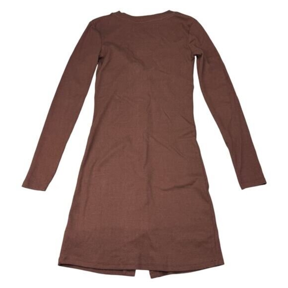 Zara Ribbed Long Cardigan Sweater Button Front In Brown - Picture 4 of 4